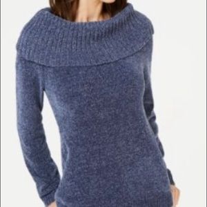 INC soft chenille cowl sweater in dusty blue w/silver shimmer.  Worn one time.